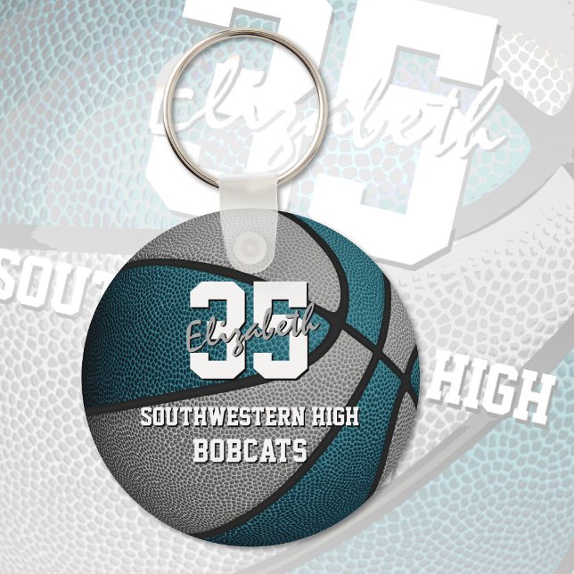 Chaveiro cinza teal crianças presentes no esporte nome da e (Criador carregado)