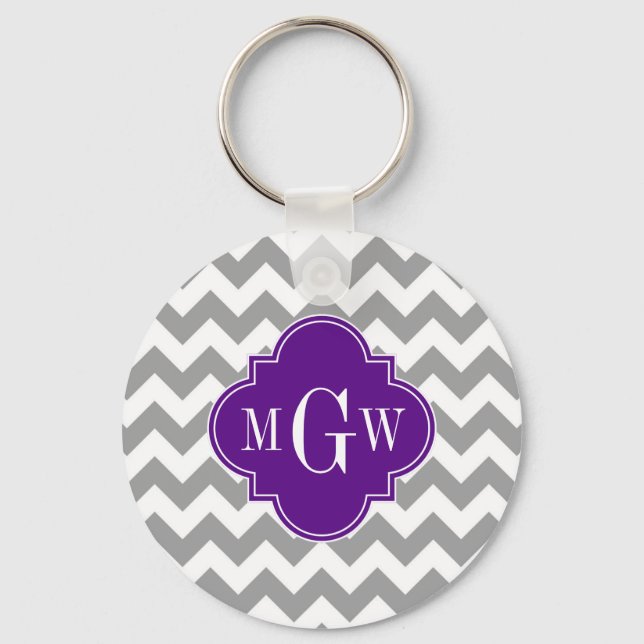 Chaveiro Cinza Whevron Purple Quatrefoil 3 Monograma (Frente)
