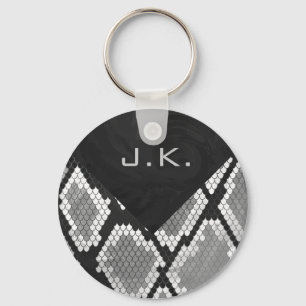 Chaveiro Cinzas de Snakeskin, brancas e monogramas pretos