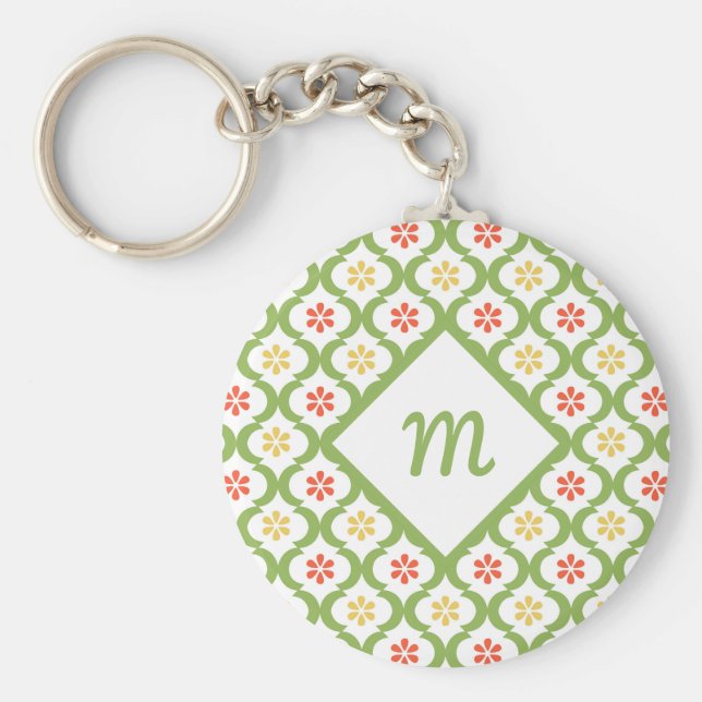 Chaveiro Cinzas e Monograma de Quatrefoil Verde Girly (Frente)