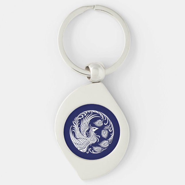 Chaveiro Círculo branco tradicional de Phoenix no azul (Frente)