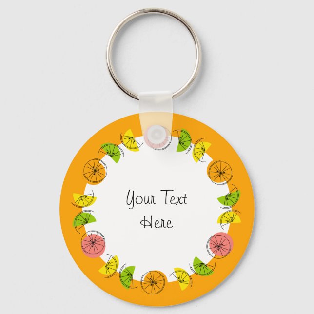 Chaveiro Círculo Citrus Laranja Texto alumínio frente e ver (Frente)