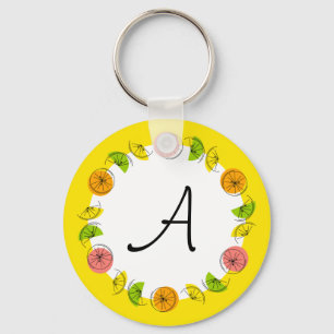 Chaveiro Círculo Citrus Monograma Amarelo de dupla face