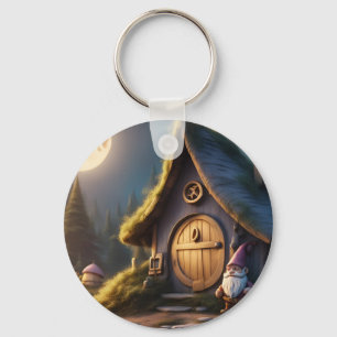Chaveiro círculo com design de cabine gnomo fofo