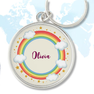 Chaveiro Círculo de Meninas Moldura de Nome Arco-íris