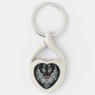 Chaveiro Cisnes de Cristal Esmeralda Joias de Luxo