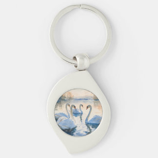 Chaveiro Cisnes no Lago Pintura em Aquarela