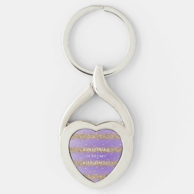 Chaveiro Citação de brilho roxo de corações de ouro   (Frente)