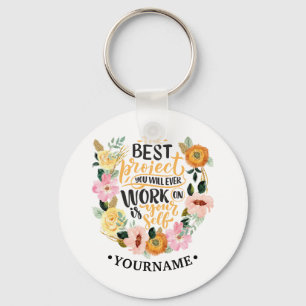 Chaveiro Citação de Motivação de Inspiração Floral Elegante