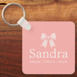 Chaveiro Citação de Nome com Laço Xadrez Rosa Preppy