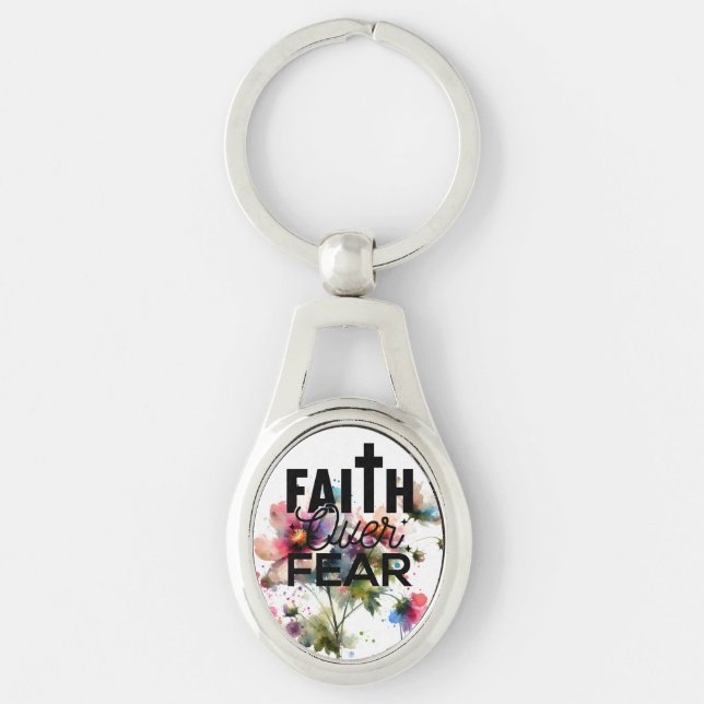 Chaveiro Citação moderna de fé floral em aquarela PINK & IN (Frente)