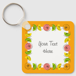 Chaveiro Citrus Square Orange Text Aluminium de dupla face