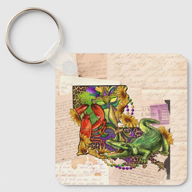 Chaveiro Cjun Louisiana Crawfish e Alligator do Mapa de Vin (Frente)