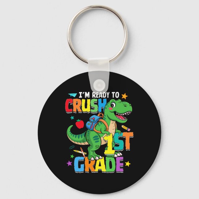 Chaveiro Ck De Volta à Escola Menino Dinossauro Estou Pront (Frente)