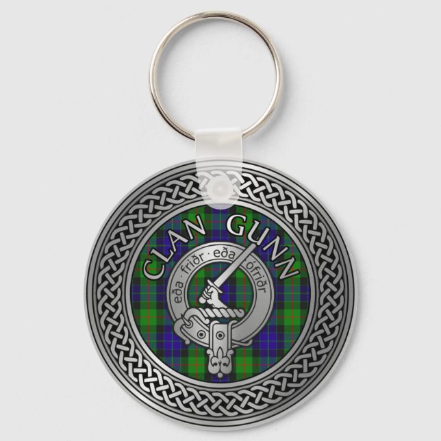 Chaveiro Clan Gunn Crest & Tartan Knot Keychain (Frente)