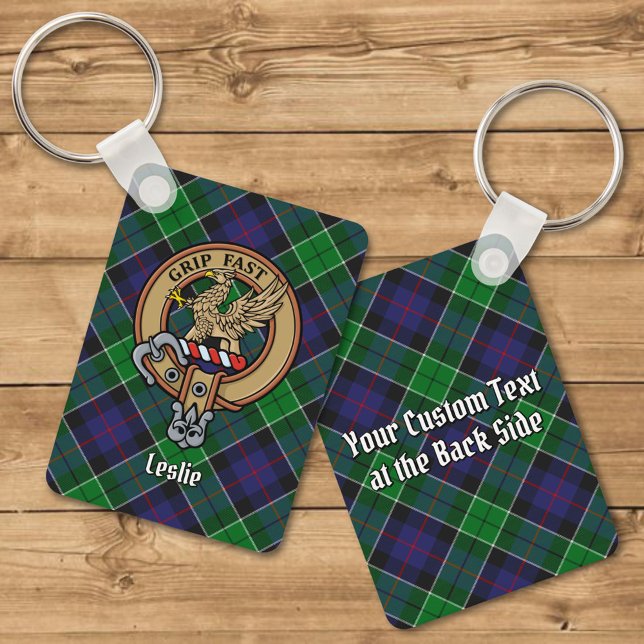 Chaveiro Clan Leslie Crest sobre caçar Tartan (Criador carregado)