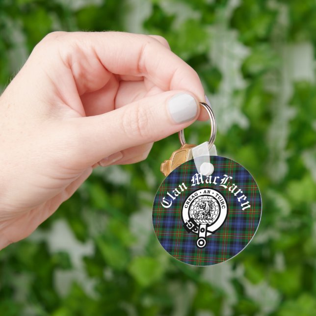 Chaveiro Clan MacLaren Crest Crachá e Tartan personalizável (Mão)