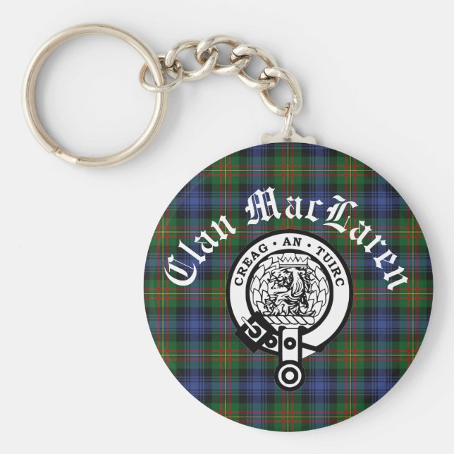 Chaveiro Clan MacLaren Crest Crachá e Tartan personalizável (Frente)