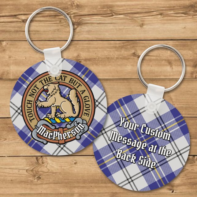 Chaveiro Clan MacPherson Crest sobre Blue Dress Tartan (Criador carregado)