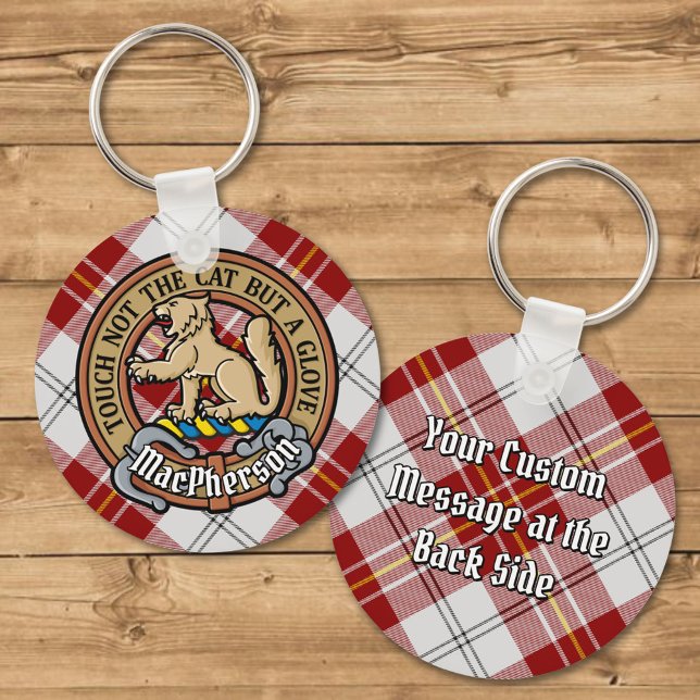Chaveiro Clan MacPherson Crest sobre Red Dress Tartan (Criador carregado)