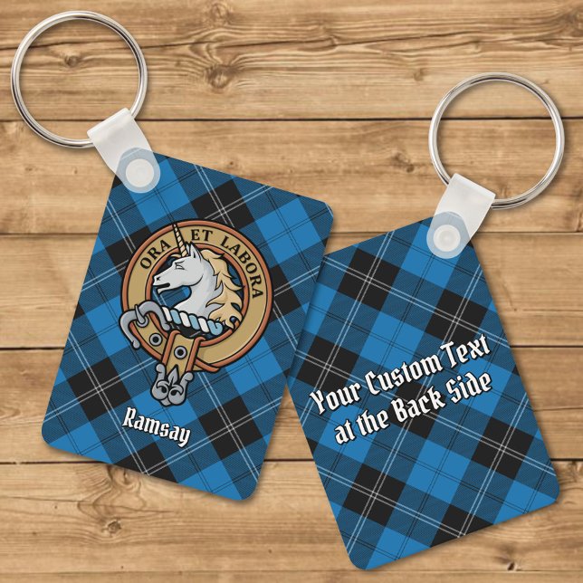 Chaveiro Clan Ramsay Crest sobre Blue Hunting Tartan (Criador carregado)