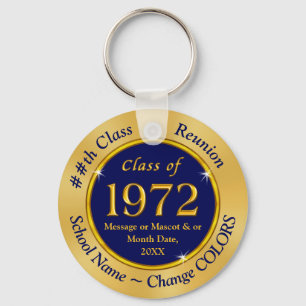 Chaveiro Class of 1972 Favors, Keychains Navy Blue and Gold