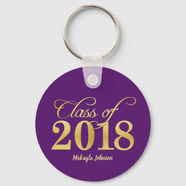 Chaveiro Classe Elegante Roxo e Dourada de Graduação 2018 (Frente)