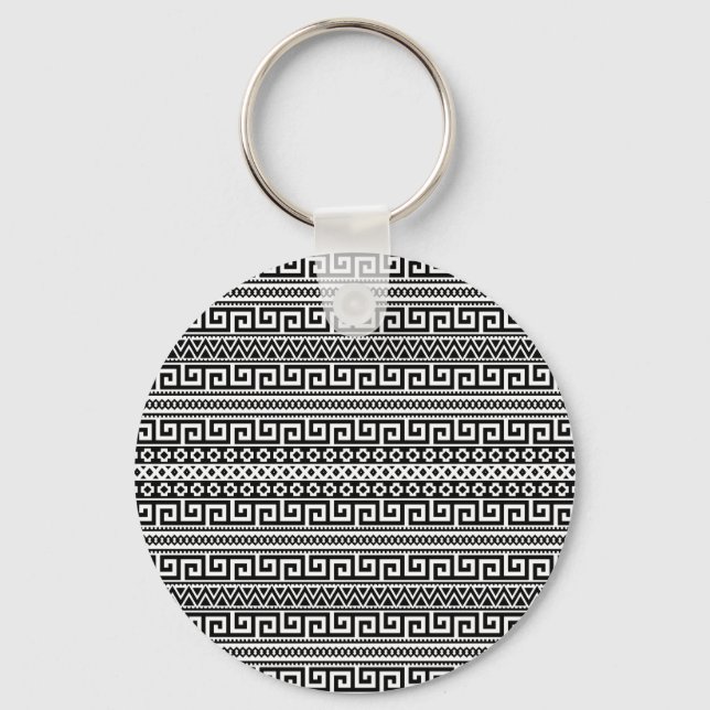 Chaveiro Classic Black And White Greek Key Geometric (Frente)