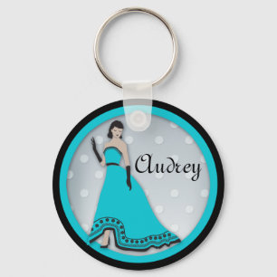Chaveiro Classic Elegant Girl in Turquoise and Black