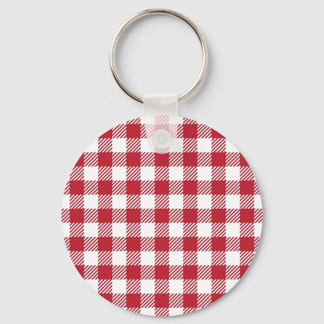 Chaveiro Classic Red and White Gingham Checkered Pattern (Frente)