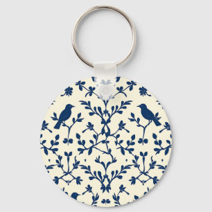 Chaveiro Clássico Azul Marinho Silhueta de Pássaro Damask T