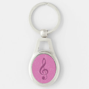 Chaveiro Clef cor-de-rosa feminino e notas musicais
