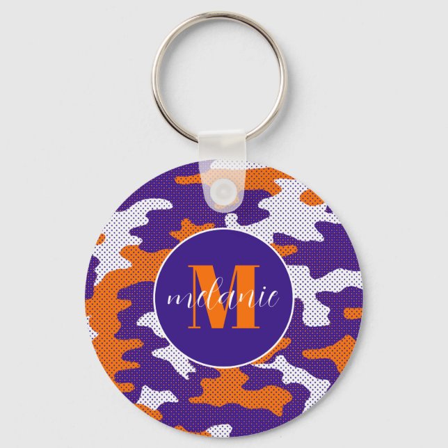 Chaveiro Clemson-Inspired Orange & Purple Tiger Camo (Frente)