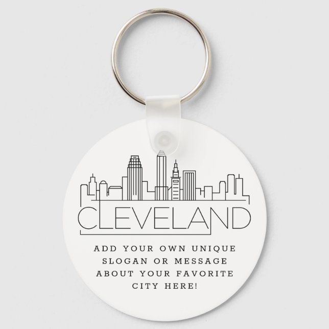 Chaveiro Cleveland, Ohio Stylizou Skyline | Slogan Personal (Frente)