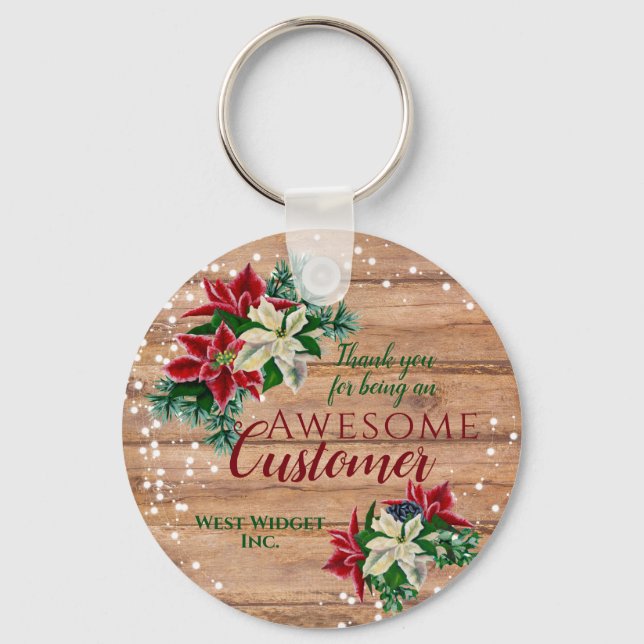 Chaveiro Cliente Natal Obrigado Floral Russo (Frente)