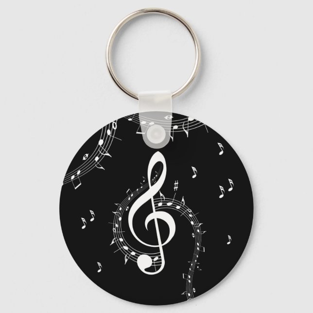 Chaveiro Clima G Clef White Music on Black (Frente)
