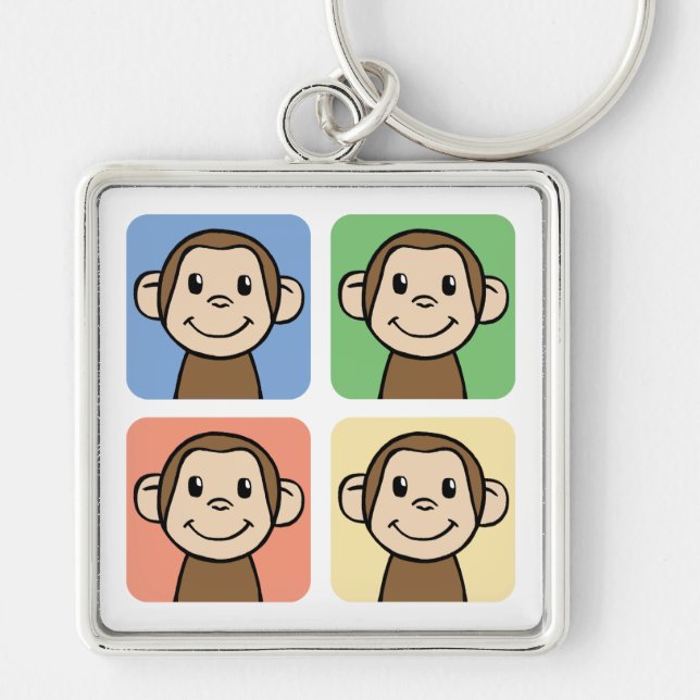 Chaveiro Clip Art de Desenho Animado com 4 Macacos Felizes (Frente)