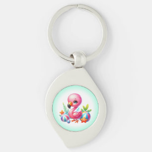 Chaveiro Clipart de desenho animado de flamingo aquarela