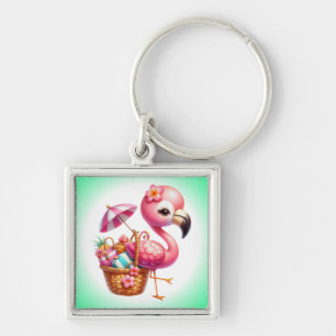 Chaveiro Clipart de desenho animado de flamingo aquarela