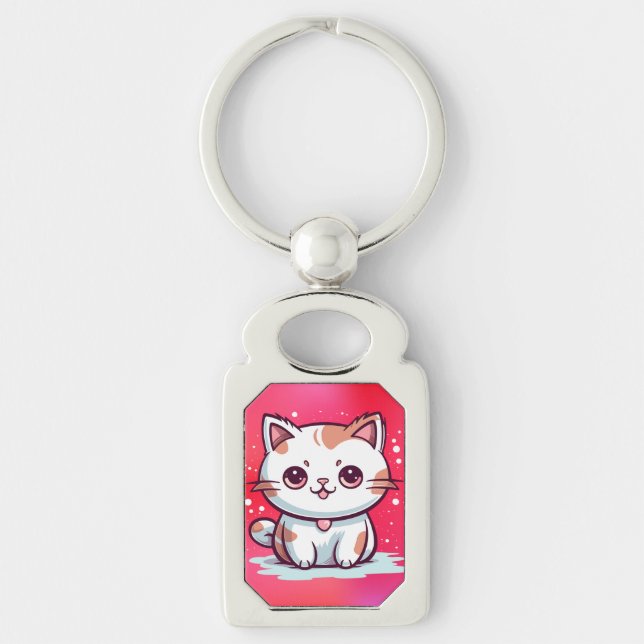 Chaveiro Clipart de Gato Fofo Estilo Kawaii (Frente)