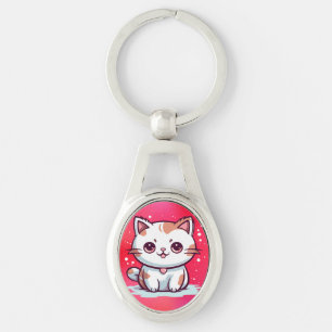 Chaveiro Clipart de Gato Fofo Estilo Kawaii