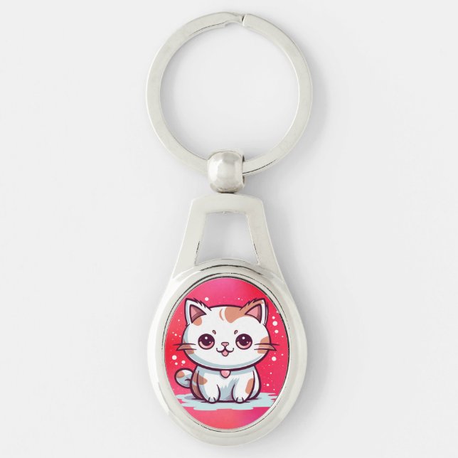 Chaveiro Clipart de Gato Fofo Estilo Kawaii (Frente)
