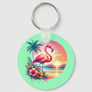 Chaveiro Clipart do Pôr do Sol do Flamingo Rosa-93938