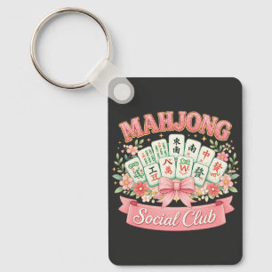 Chaveiro Clube Social de Mahjong Laço Floral Rosa