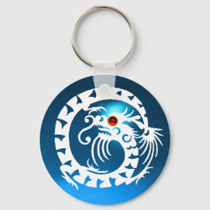 Chaveiro COBRA DRAGON, branco, rubi vermelho, safira azul