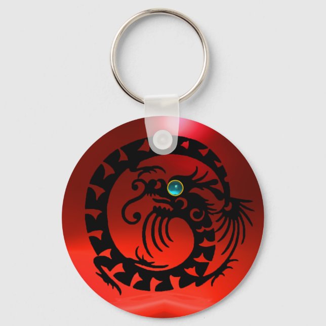 Chaveiro COBRA DRAGON, preto, aquamarina azul, rubi vermelh (Frente)