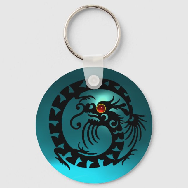 Chaveiro COBRA DRAGON, preto, rubi vermelho, aquamarina azu (Frente)