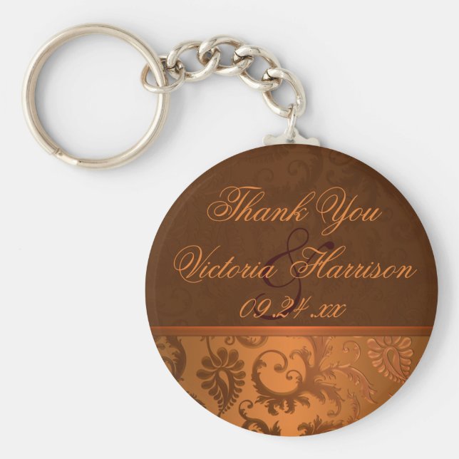 Chaveiro Cobre e Casamento tema damasco Castanho Favor Chav (Frente)
