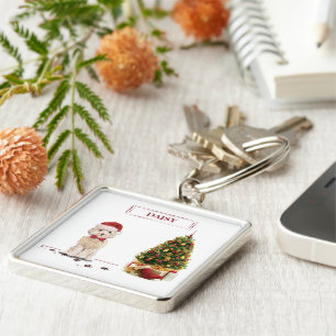 Chaveiro Cockapoo Champagne Natal Engraçado com Árvore