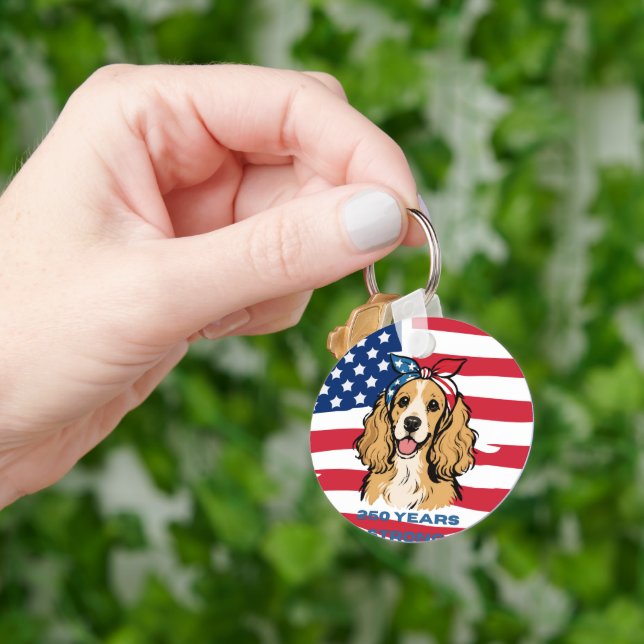 Chaveiro Cocker Spaniel com Bandeira dos EUA (Mão)